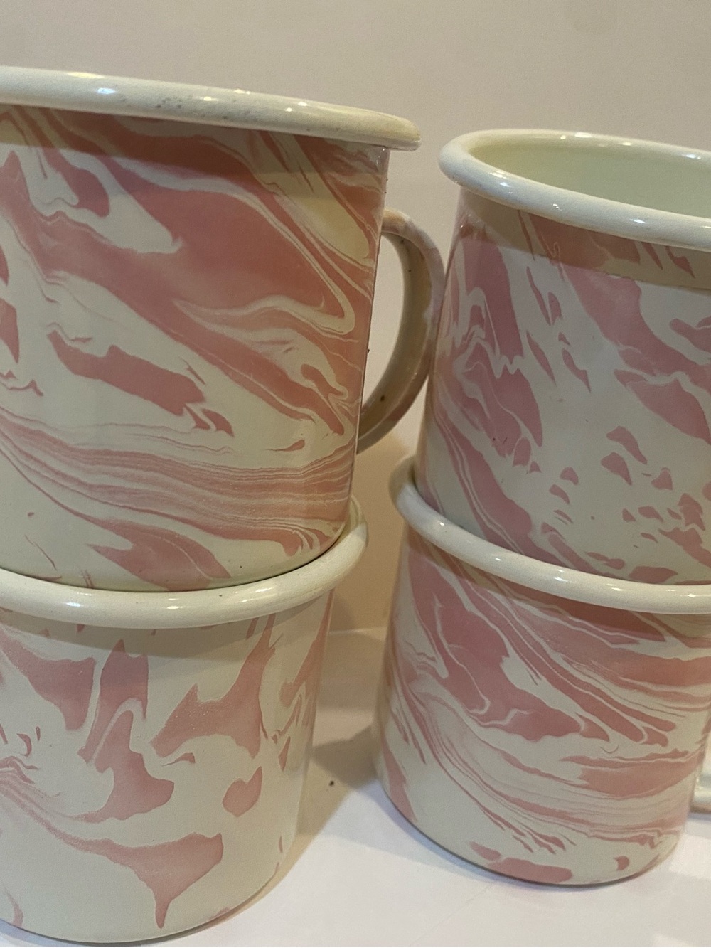Pink Marble Enamel camping Mugs - Set of 4